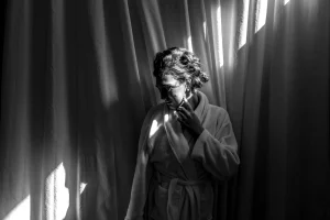 woman wearing bathrobe