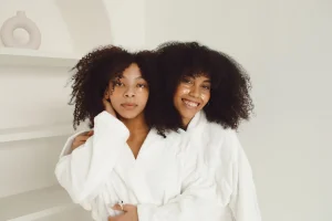 fluffy white bathrobe